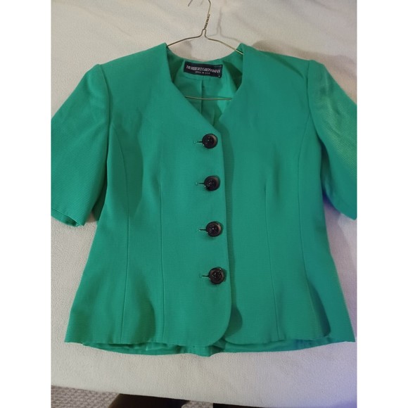 Herbert Grossman vintage Blazer Jacket Size 10 Green Made in USA 4 Button ribbed - Picture 1 of 10
